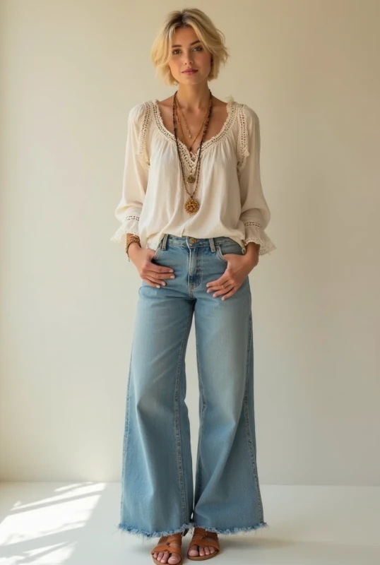 Women's Wide-leg Jeans-Boho Aesthetic Style
