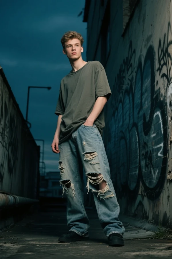 Mens Distressed Baggy Jeans