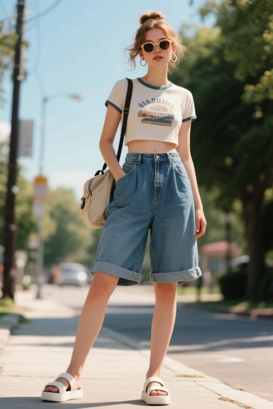 Relaxed & Wide-Leg Dad-Fit Denim Shorts